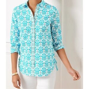 Talbots Women's S‎ Modern Classic Button Down Shirt Damask Bouquet